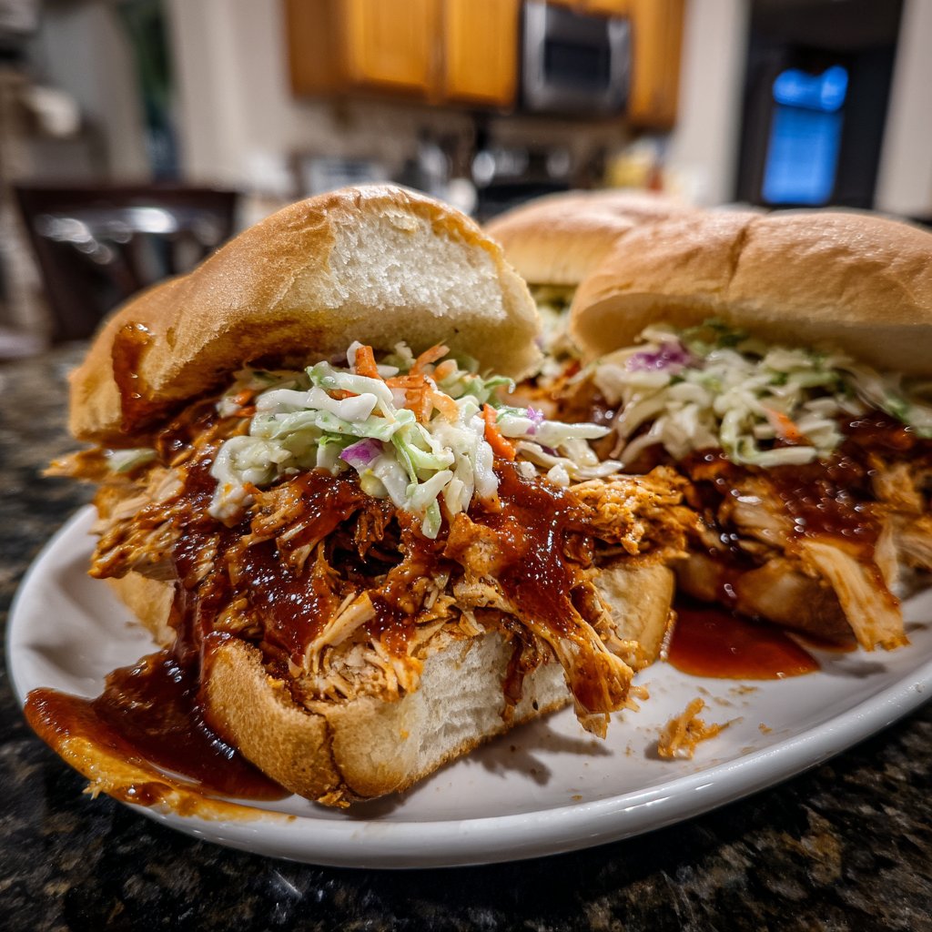Spicy Crockpot BBQ Chicken Sandwiches