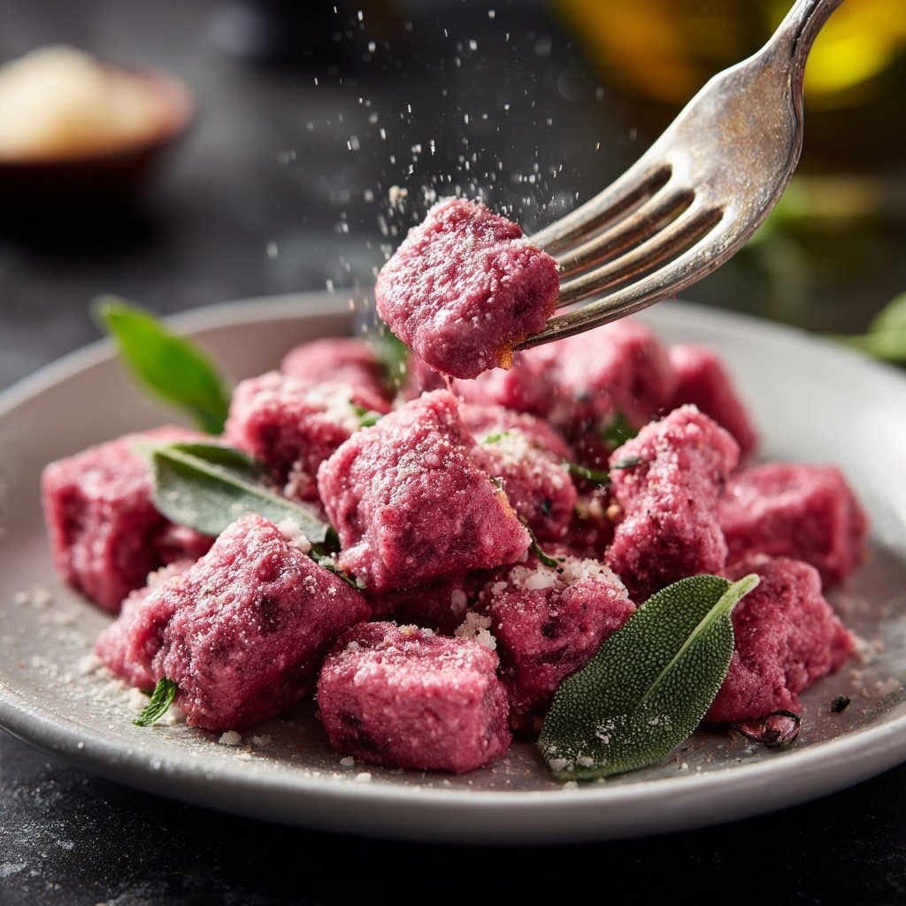 Pink Beet Gnocchi with Sage