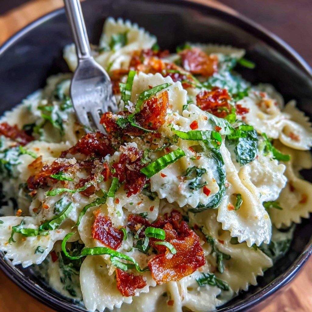 Bow Tie Pasta With Spinach Alfredo