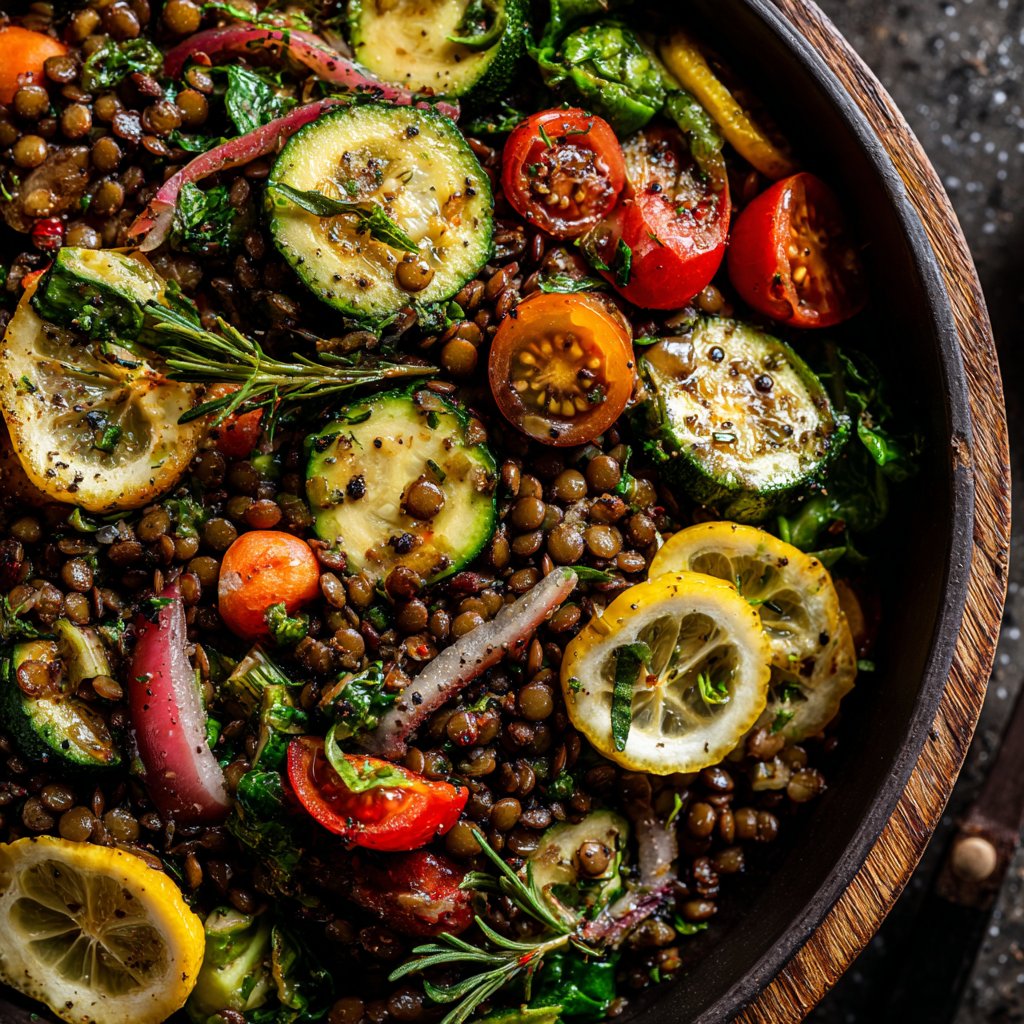 Healthy Lunch Lentil Salad with Lemon